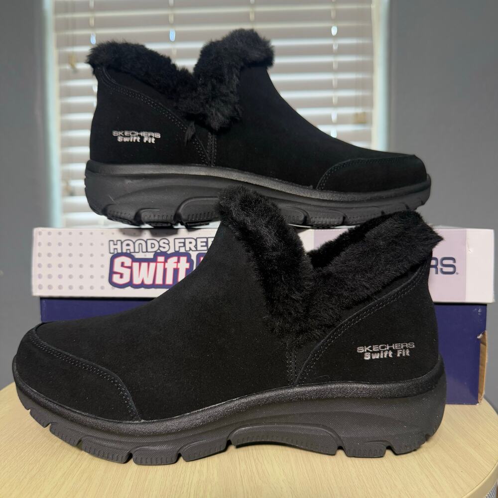 Skechers Women's Swift Fit Easy Going Vegan Suede Faux Fur Trimmed Boot, US 8